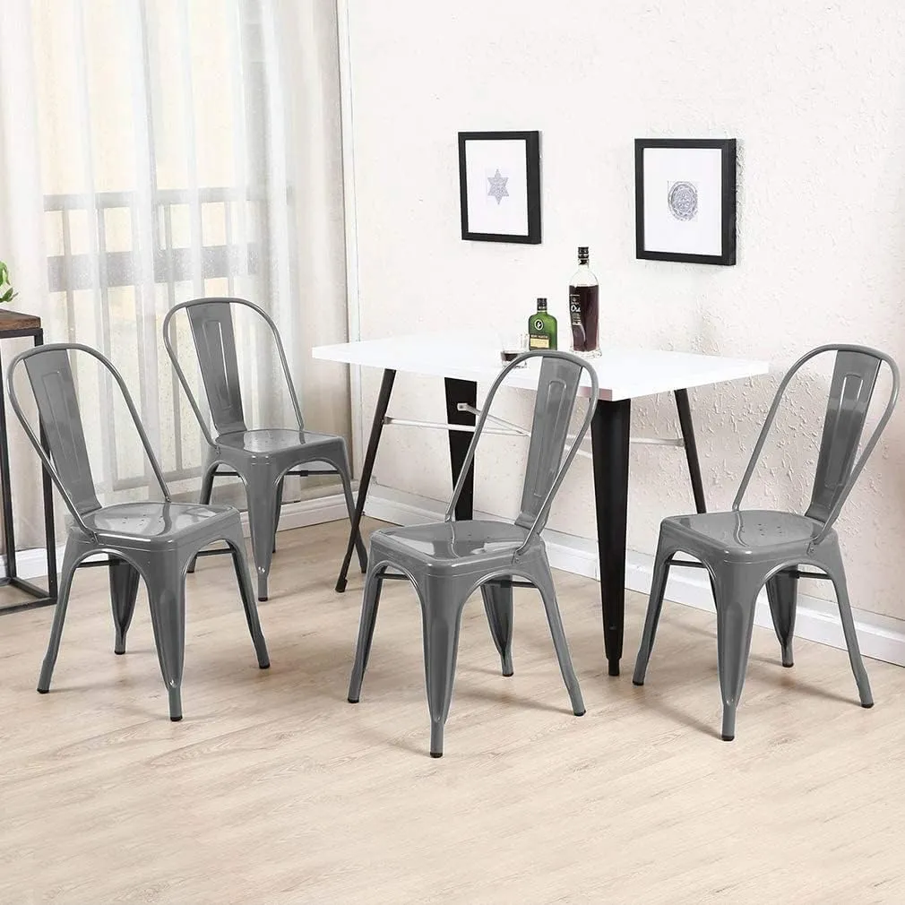 Metal Dining Chairs Set of 4 - Patio, Restaurant, Indoor Outdoor Tolix Style Bar Chairs - 18 Inch Seat Height, Stackable, 330LBS Weight Capacity, Gray