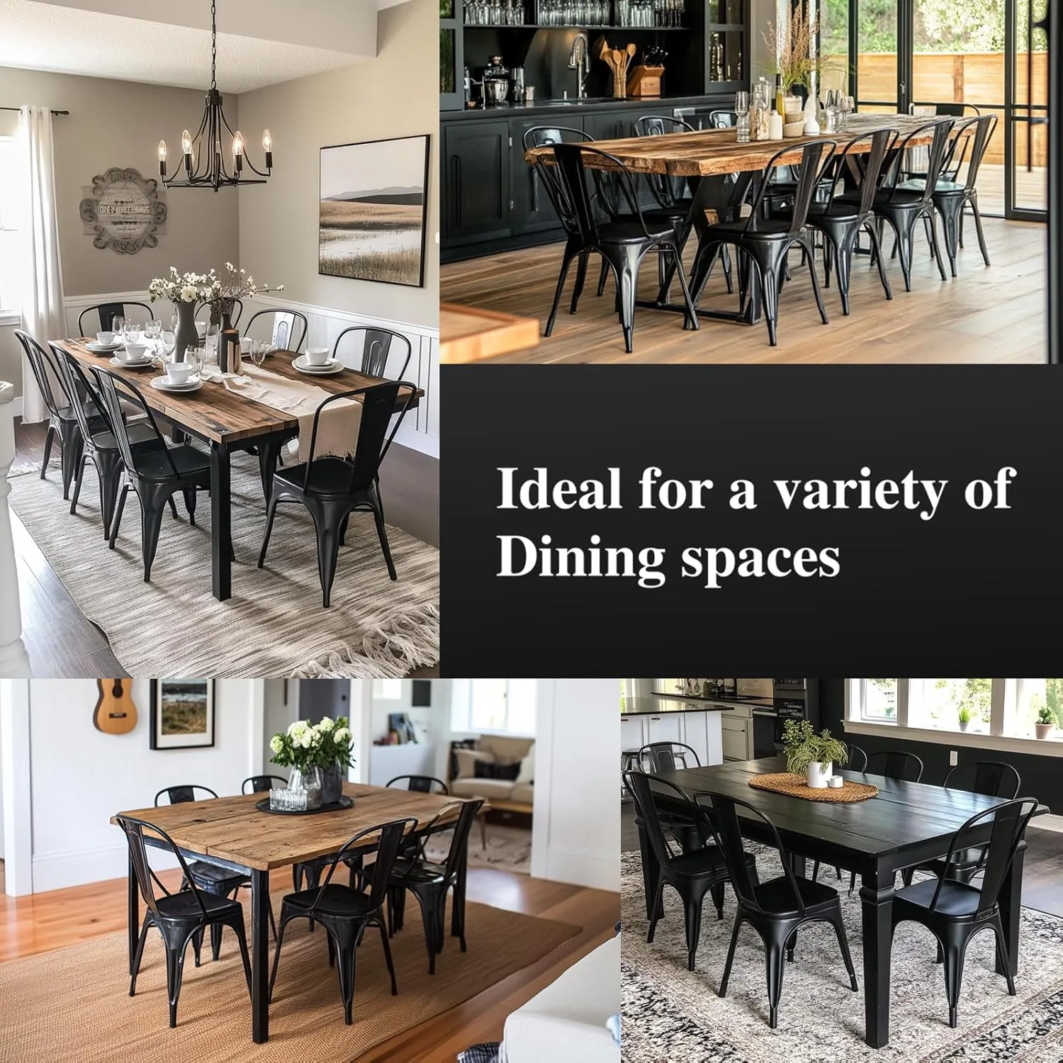 Metal Dining Chairs Set of 6 Stackable Industrial Tolix Style Chairs Kitchen Dining Room Bistro Outdoor Vintage Onyx Distressed Black