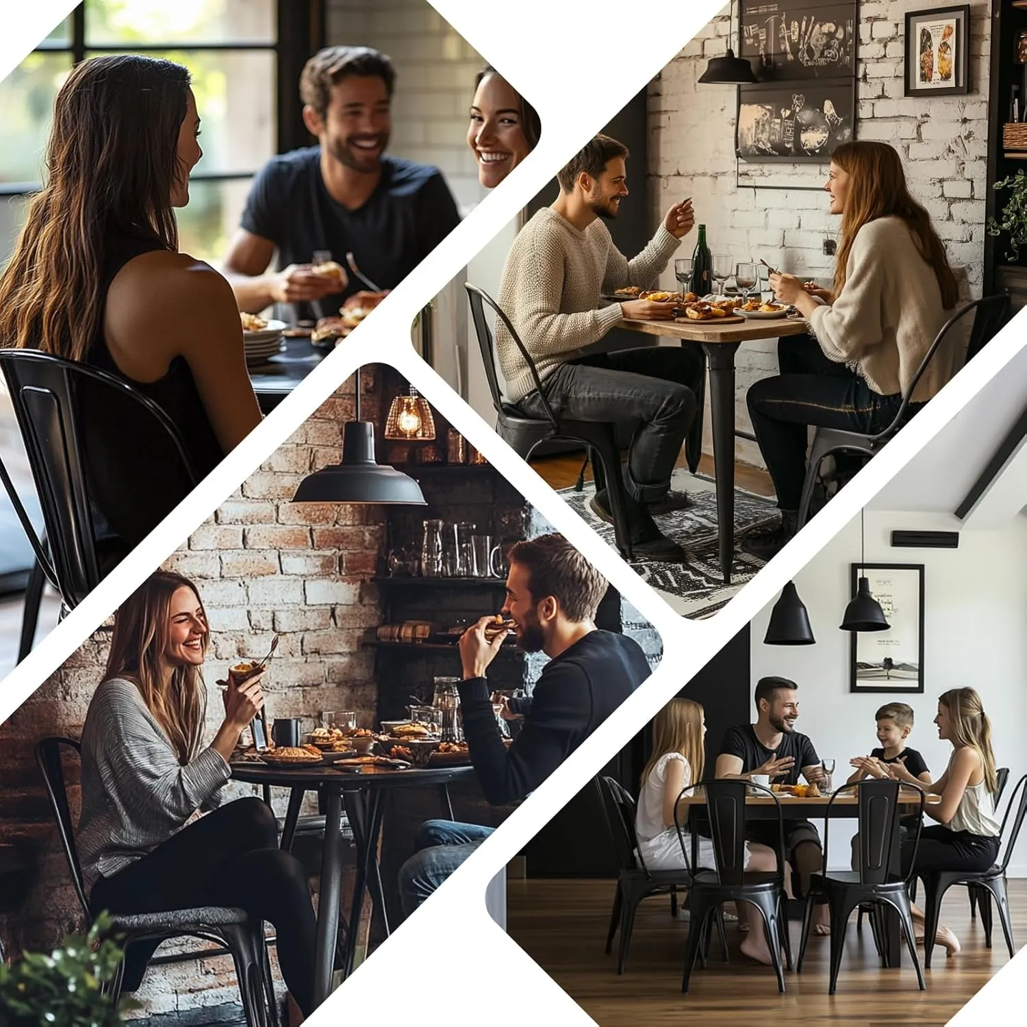 Metal Dining Chairs Set of 6 Stackable Industrial Tolix Style Chairs Kitchen Dining Room Bistro Outdoor Vintage Onyx Distressed Black