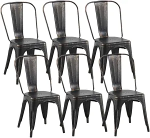 Metal Dining Chairs Set of 6 Stackable Industrial Tolix Style Chairs Kitchen Dining Room Bistro Outdoor Vintage Onyx Distressed Black
