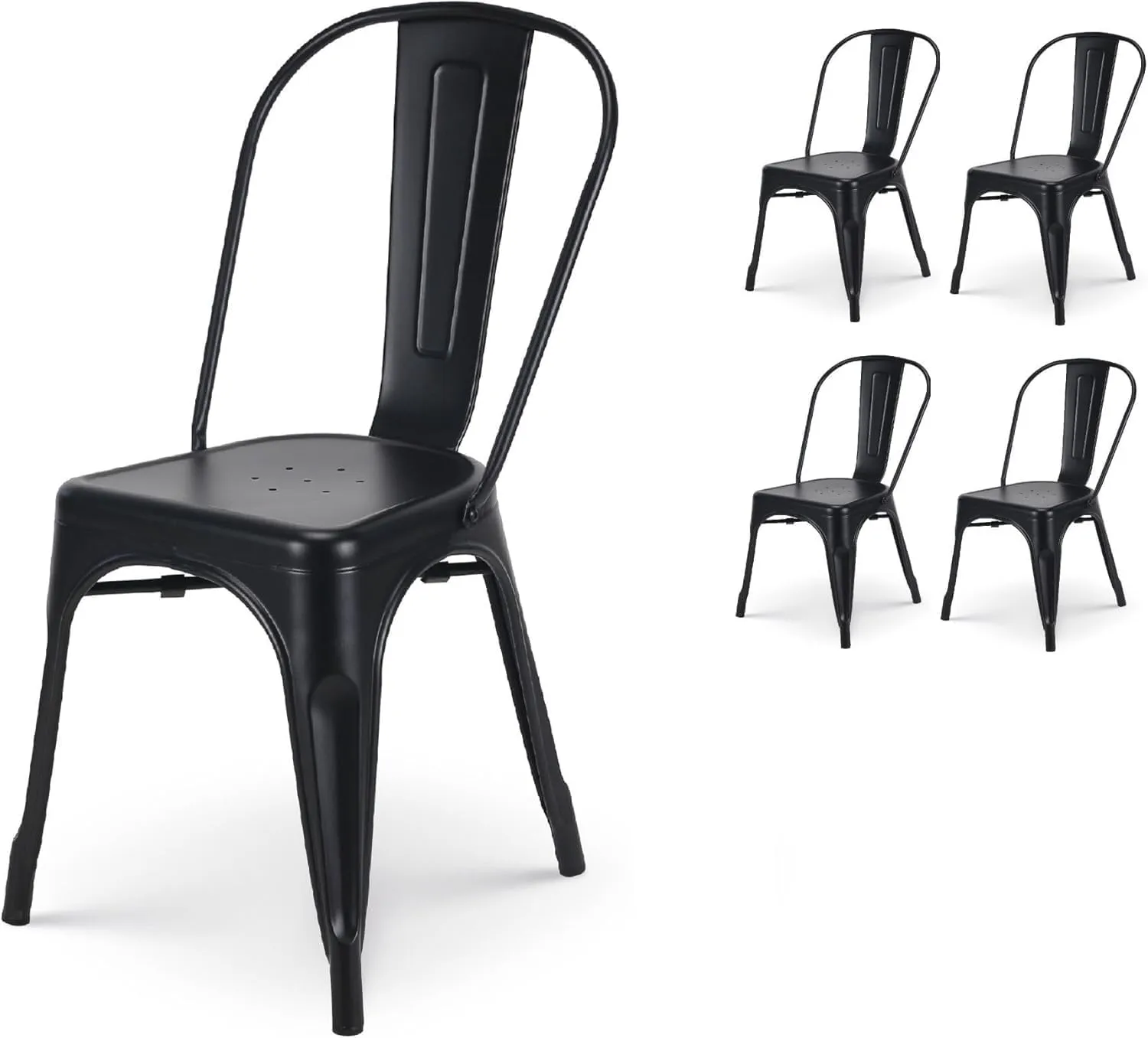 Metal Dining Chairs with Wooden Seat Set of 4 Indoor/Outdoor Chairs Patio Chairs Kitchen Metal Chairs 18 Inch Seat Height Restaurant Chair Metal Stackable Chair Tolix Side Bar Chairs
