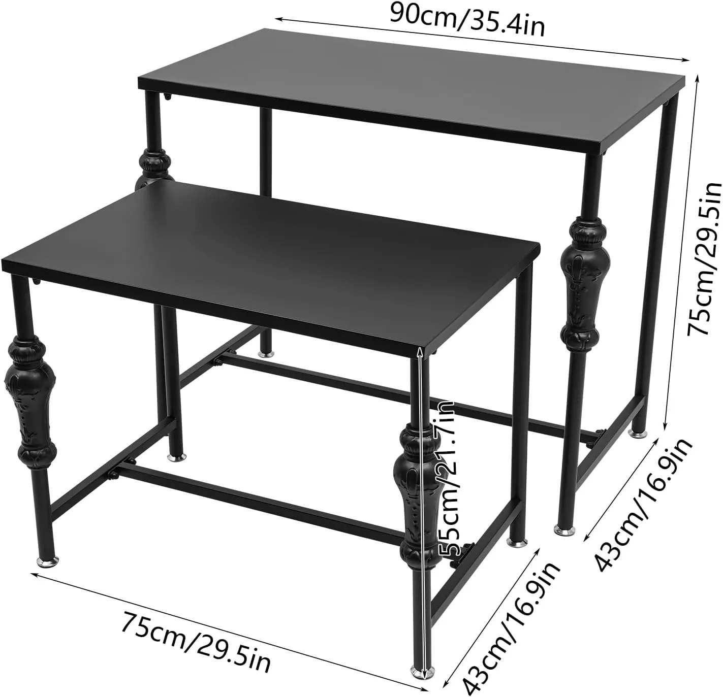 Metal Shoe Handbag Display Stand Set of 2 Industrial Retail Display Tables Standing Nesting Tables Boutique Display Riser Shelf Retro Unit Storage Shelves for Living Room Laundry Room (Black)