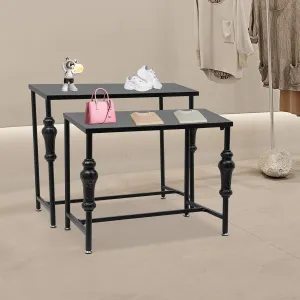 Metal Shoe Handbag Display Stand Set of 2 Industrial Retail Display Tables Standing Nesting Tables Boutique Display Riser Shelf Retro Unit Storage Shelves for Living Room Laundry Room (Black)