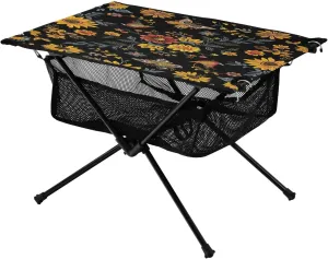 Mexican Floral Pattern Portable Folding Camping Table, Compact Lightweight Beach Table with Carrying Bag for Outdoor Picnics, BBQs, Camp