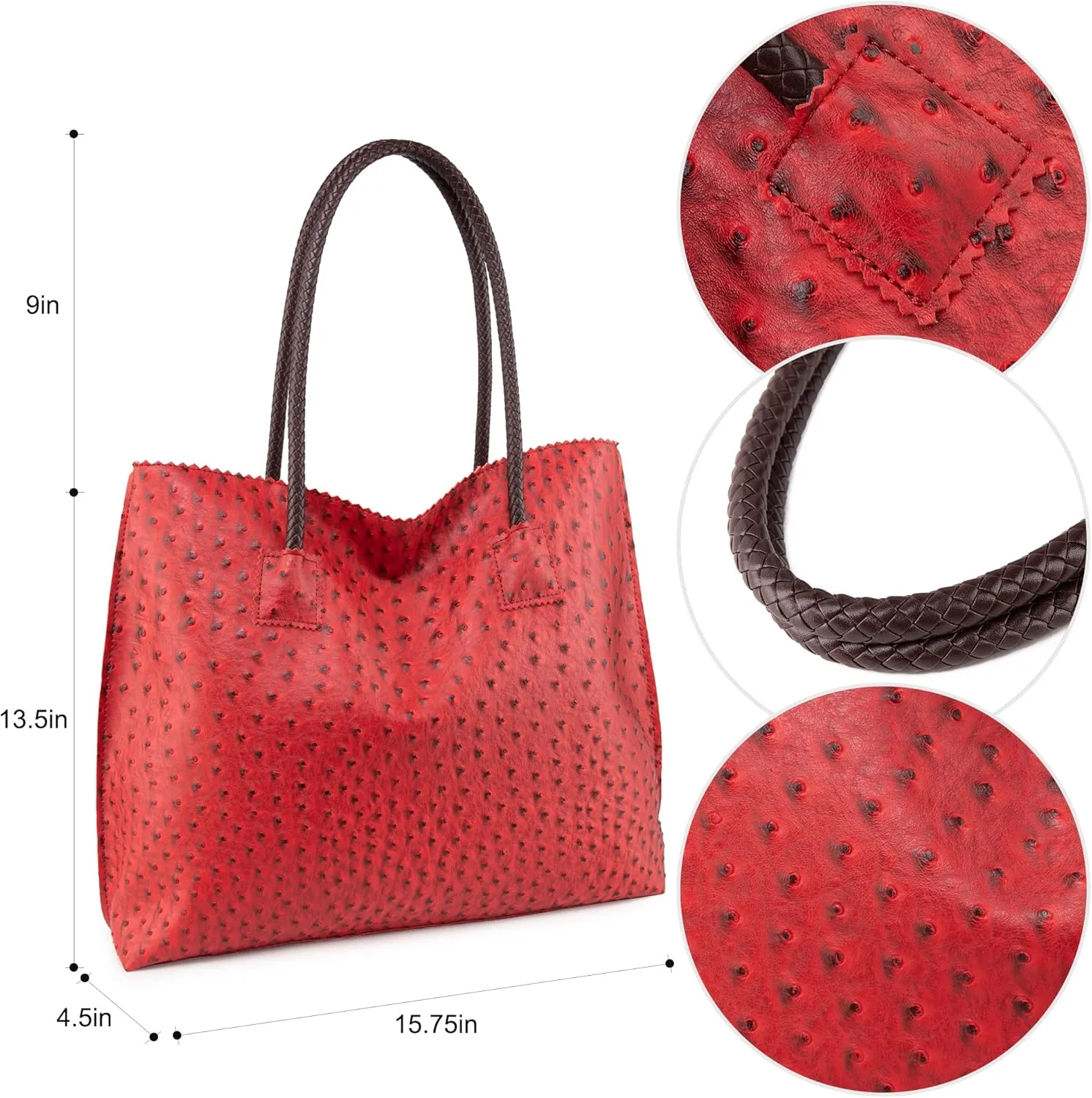 Milan Chiva Tote Bag for Women with Zipper Large Ostrich Vegan Leather Shoulder Purses and Handbags