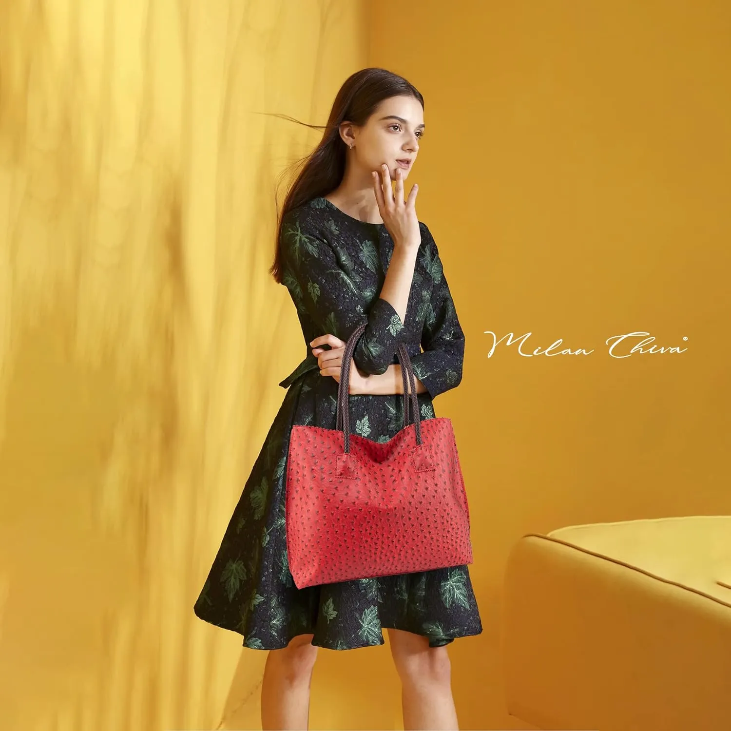 Milan Chiva Tote Bag for Women with Zipper Large Ostrich Vegan Leather Shoulder Purses and Handbags