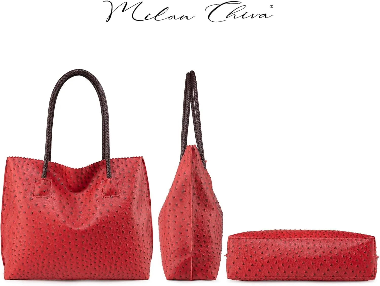 Milan Chiva Tote Bag for Women with Zipper Large Ostrich Vegan Leather Shoulder Purses and Handbags