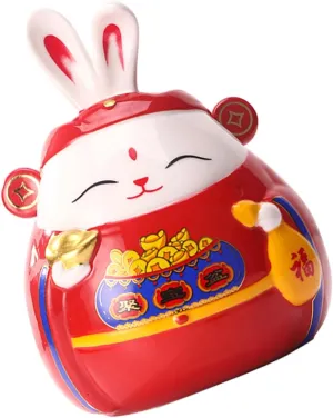 Milisten Fortunate Ceramic Piggy Bank Cute Bunny Saving Bank Ornament for Home Decor and Wealth for Housewarming and Special Occasions