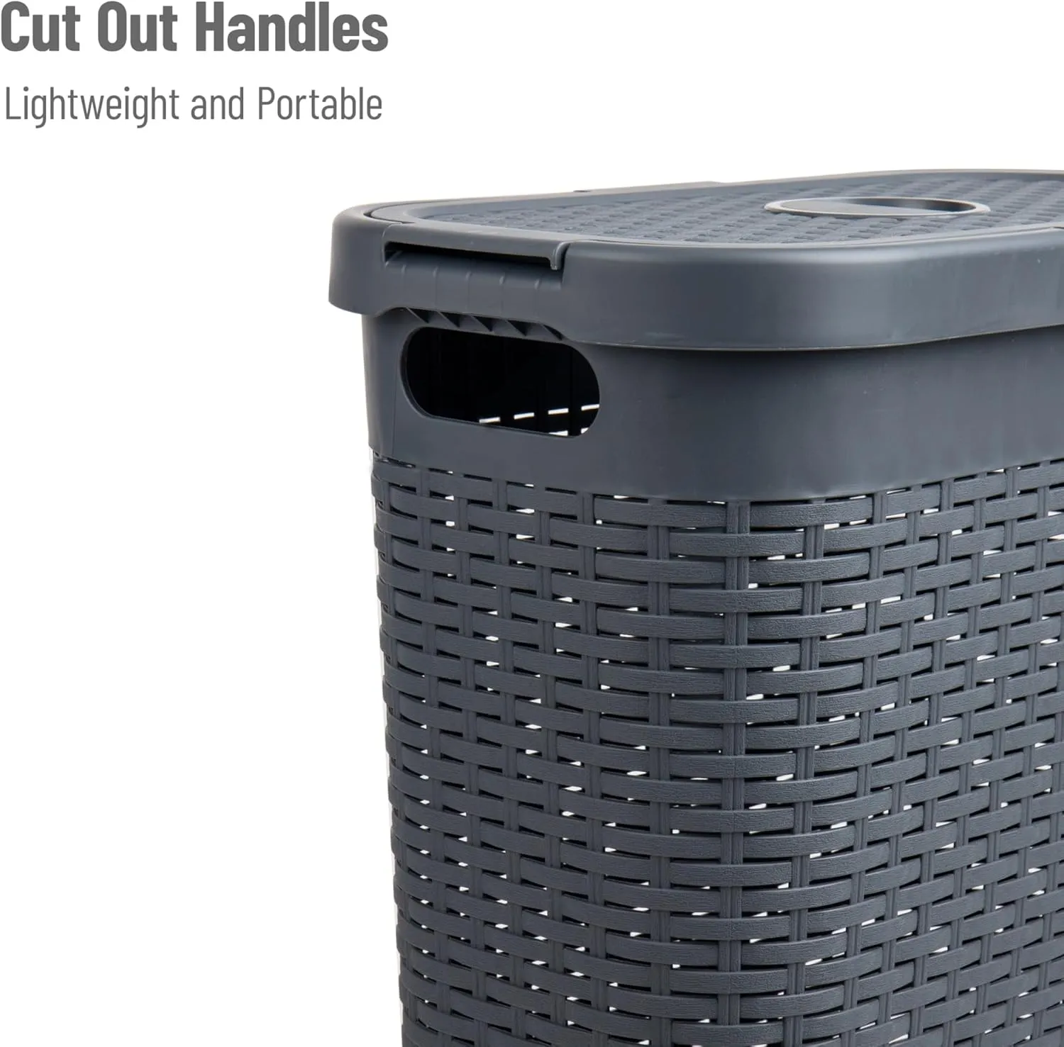 Mind Reader 40L Slim Laundry Hamper, Clothes Basket, Lid, Wicker Design, Plastic, 18"L x 10.4"W x 23.5"H, Gray