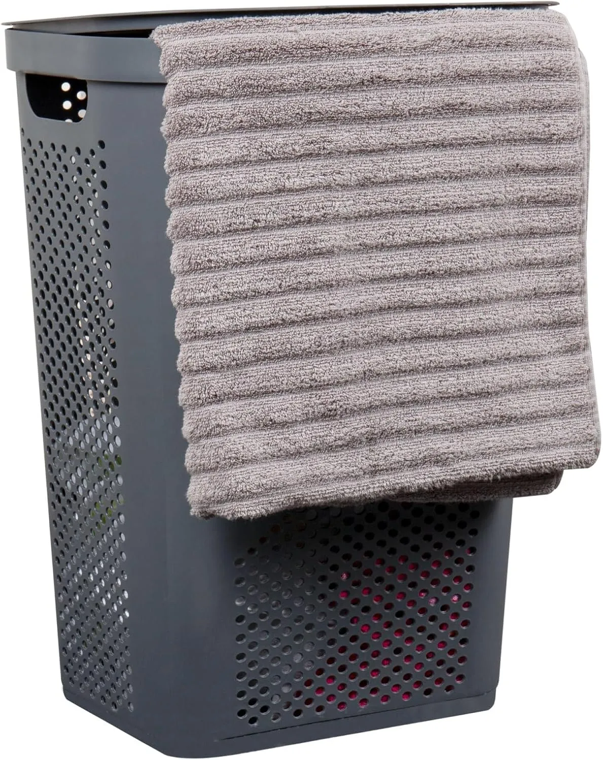 Mind Reader 60L Slim Laundry Hamper, Clothes Basket, Lid, Ventilated, Plastic, 17.25"L x 13.75"W x 23.5"H, Set of 2, Gray