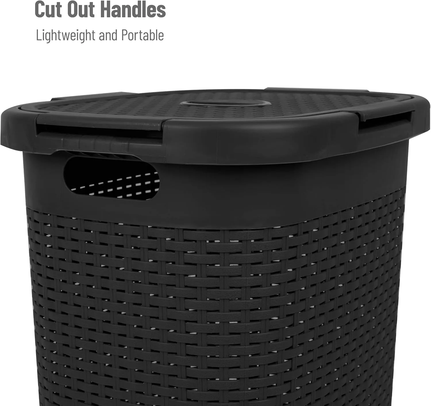 Mind Reader 60L Slim Laundry Hamper, Clothes Basket, Lid, Wicker Design, Plastic, 17.65"L x 13.75"W x 24.15"H, Black
