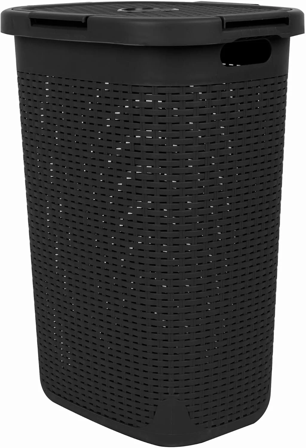 Mind Reader 60L Slim Laundry Hamper, Clothes Basket, Lid, Wicker Design, Plastic, 17.65"L x 13.75"W x 24.15"H, Black