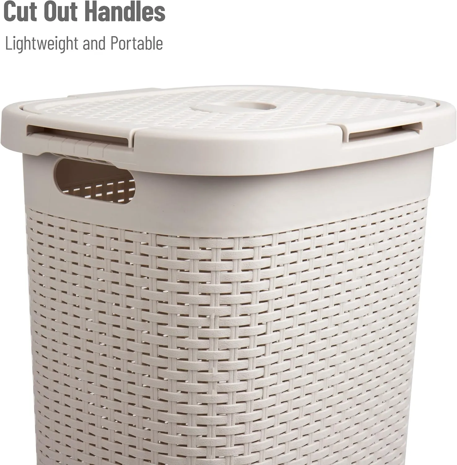 Mind Reader 60L Slim Laundry Hamper, Clothes Basket, Lid, Wicker Design, Plastic, 17.65"L x 13.75"W x 24.15"H, Ivory