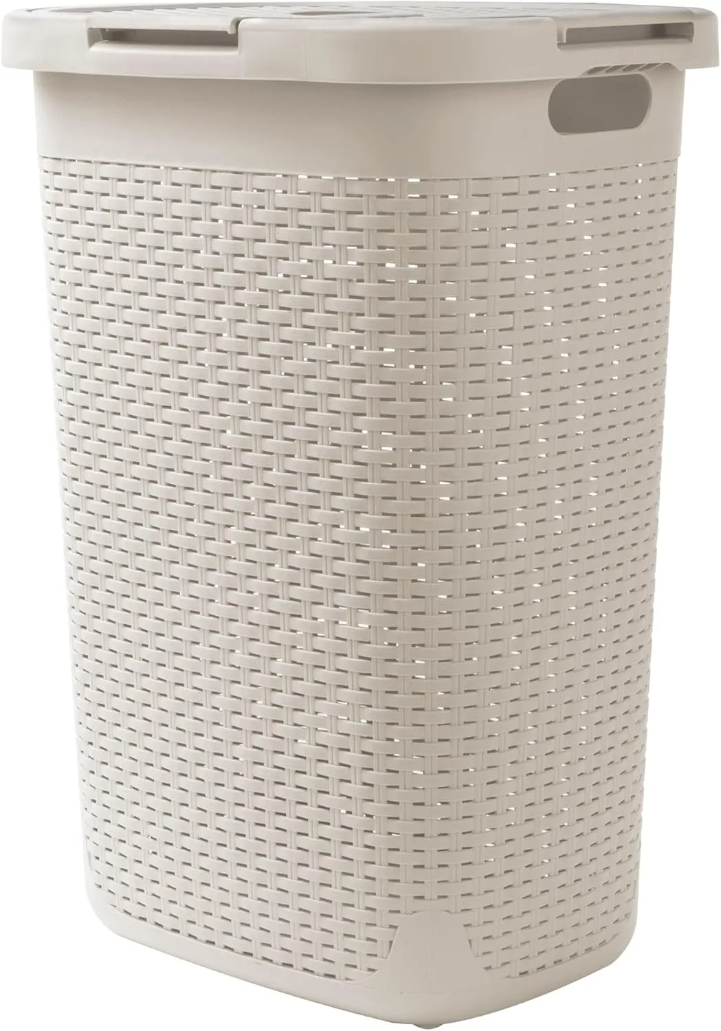Mind Reader 60L Slim Laundry Hamper, Clothes Basket, Lid, Wicker Design, Plastic, 17.65"L x 13.75"W x 24.15"H, Ivory