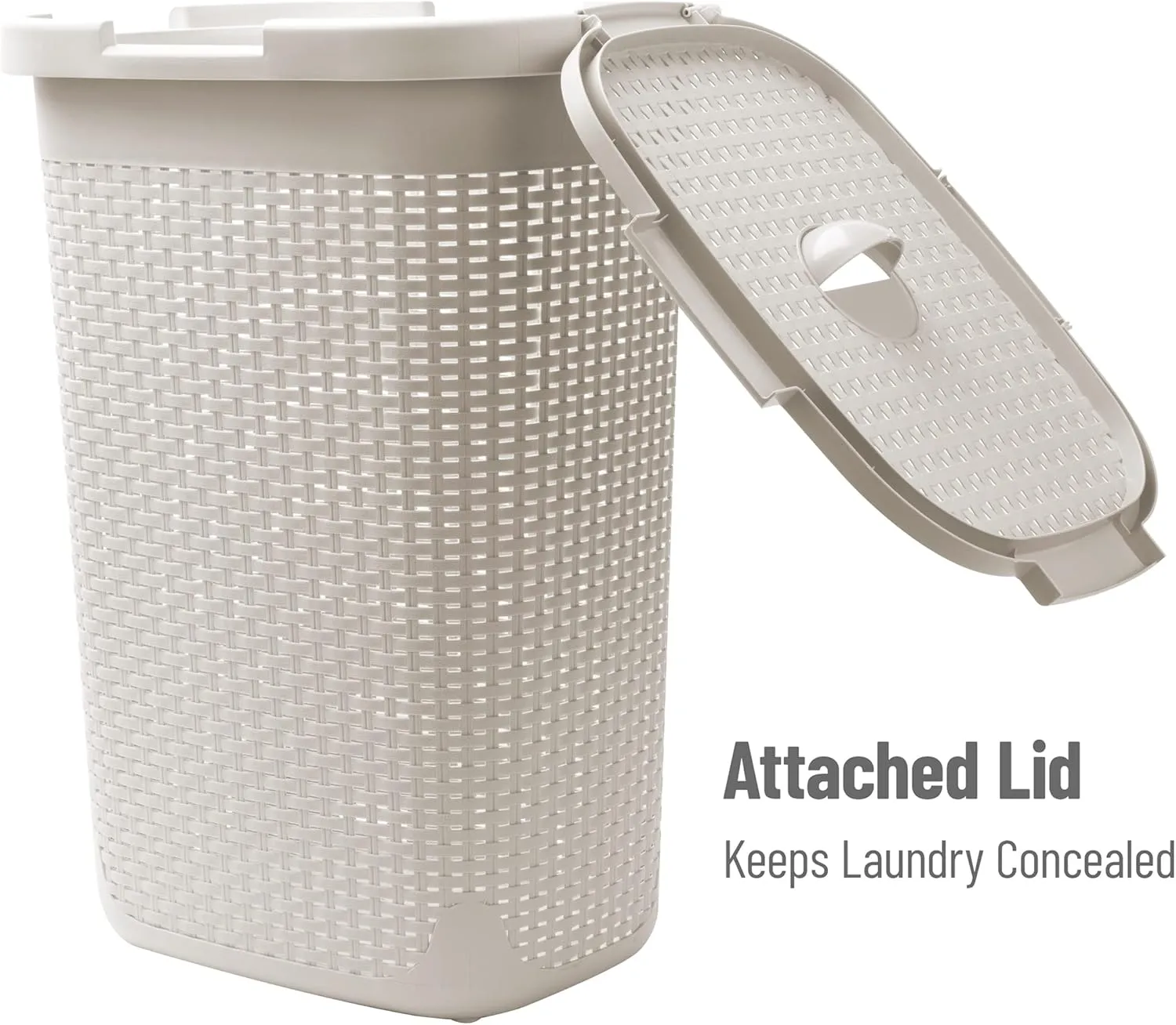 Mind Reader 60L Slim Laundry Hamper, Clothes Basket, Lid, Wicker Design, Plastic, 17.65"L x 13.75"W x 24.15"H, Ivory
