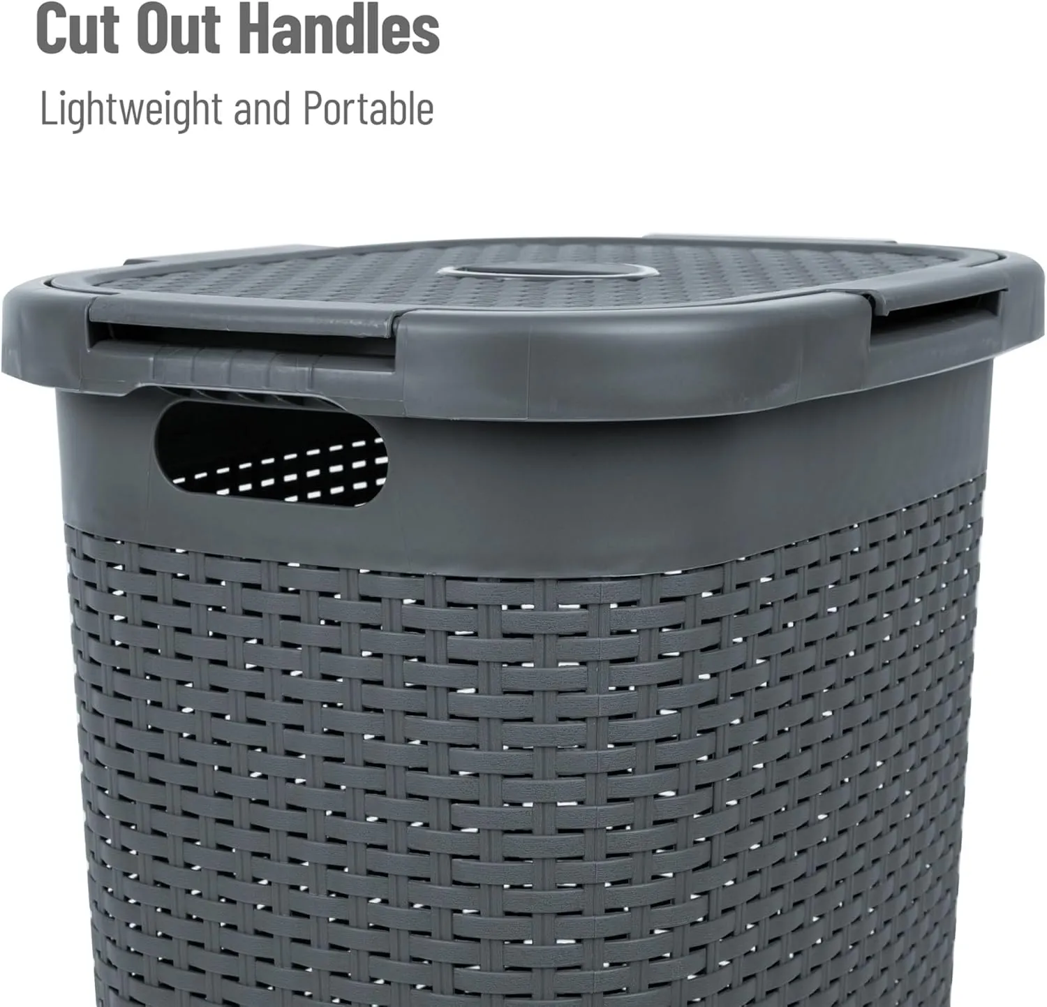 Mind Reader 60L Slim Laundry Hamper, Clothes Basket, Lid, Wicker Style, Plastic, 17.65"L x 13.75"W x 24.15"H, Set of 2, Gray