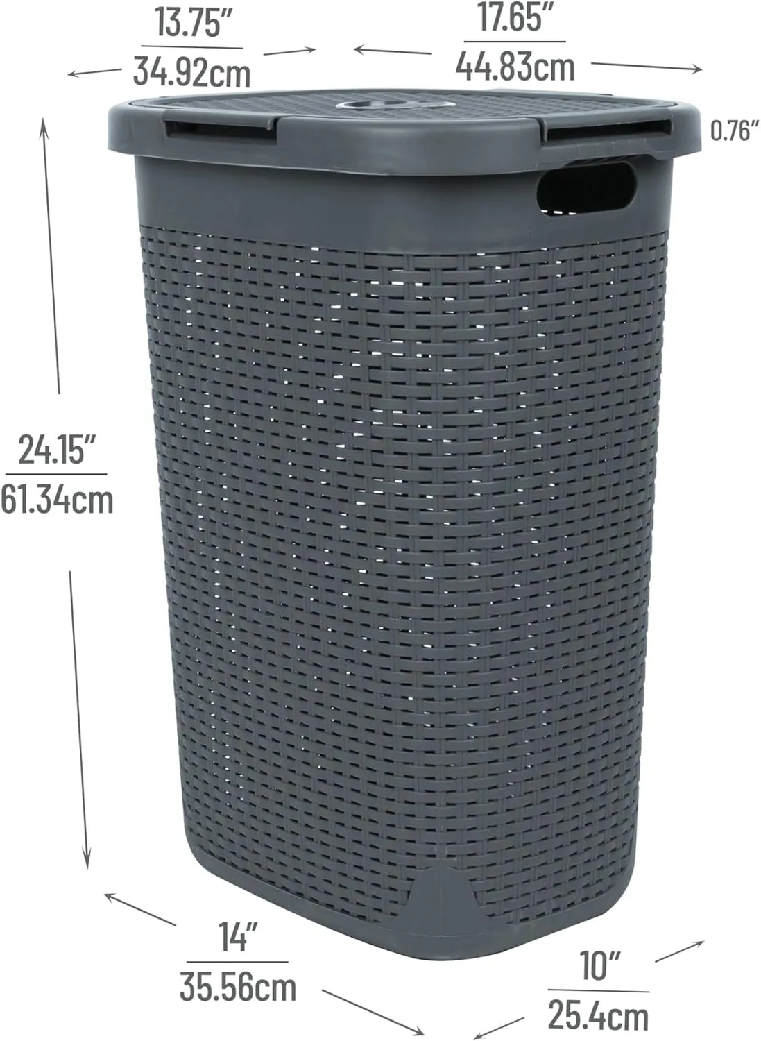 Mind Reader 60L Slim Laundry Hamper, Clothes Basket, Lid, Wicker Style, Plastic, 17.65"L x 13.75"W x 24.15"H, Set of 2, Gray