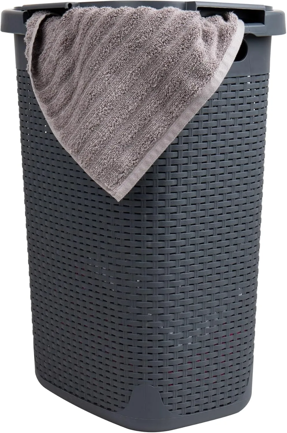 Mind Reader 60L Slim Laundry Hamper, Clothes Basket, Lid, Wicker Style, Plastic, 17.65"L x 13.75"W x 24.15"H, Set of 2, Gray