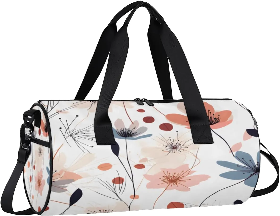 Minimalist Meadow Floral Sports Duffel Bag with Shoulder Strap, Large Capacity Gym Bag with Shoe Compartment, Water Resistant Travel Duffle Bag for Men Women Travel, Sports (17.6x9x9 Inch)