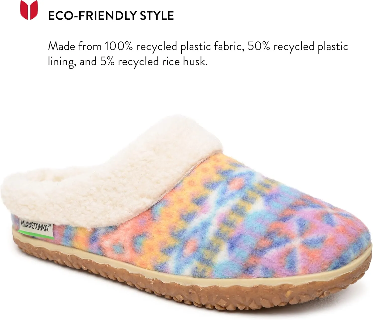 Minnetonka Ecowise Spruce Indoor and Outdoor Slippers for Women, Fleece Lined Slippers for Women With Indoor-Outdoor Sole