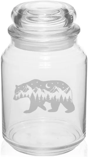 MIP 26 oz Glass Candy Jar Gift Bear Mountains Forest Cabin