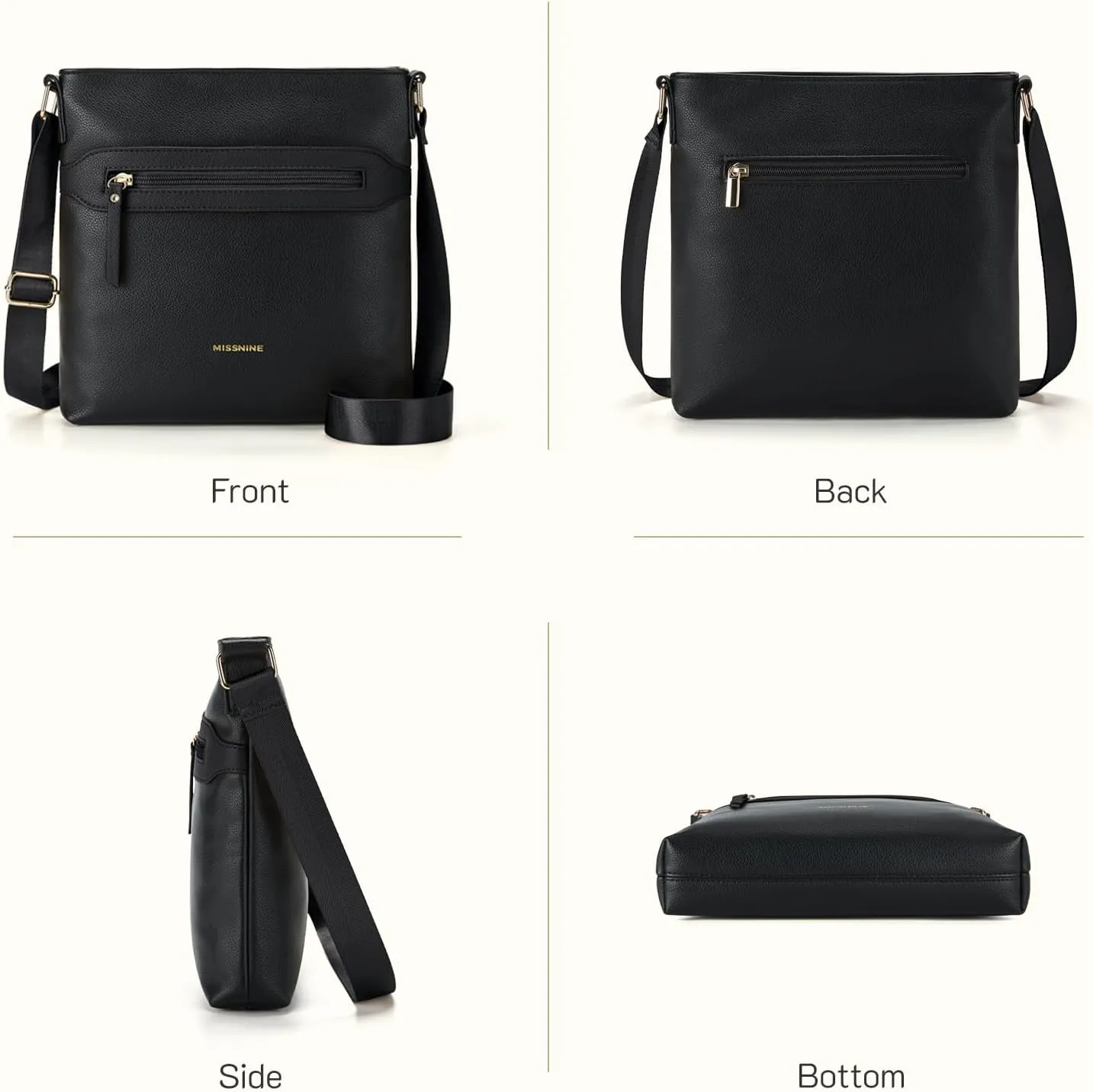 Missnine Crossbody Bags for Women Multi Pocket Purses Soft Leather Medium Shoulder Handbags with Adjustable Strap
