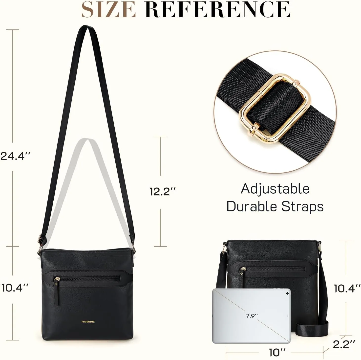 Missnine Crossbody Bags for Women Multi Pocket Purses Soft Leather Medium Shoulder Handbags with Adjustable Strap