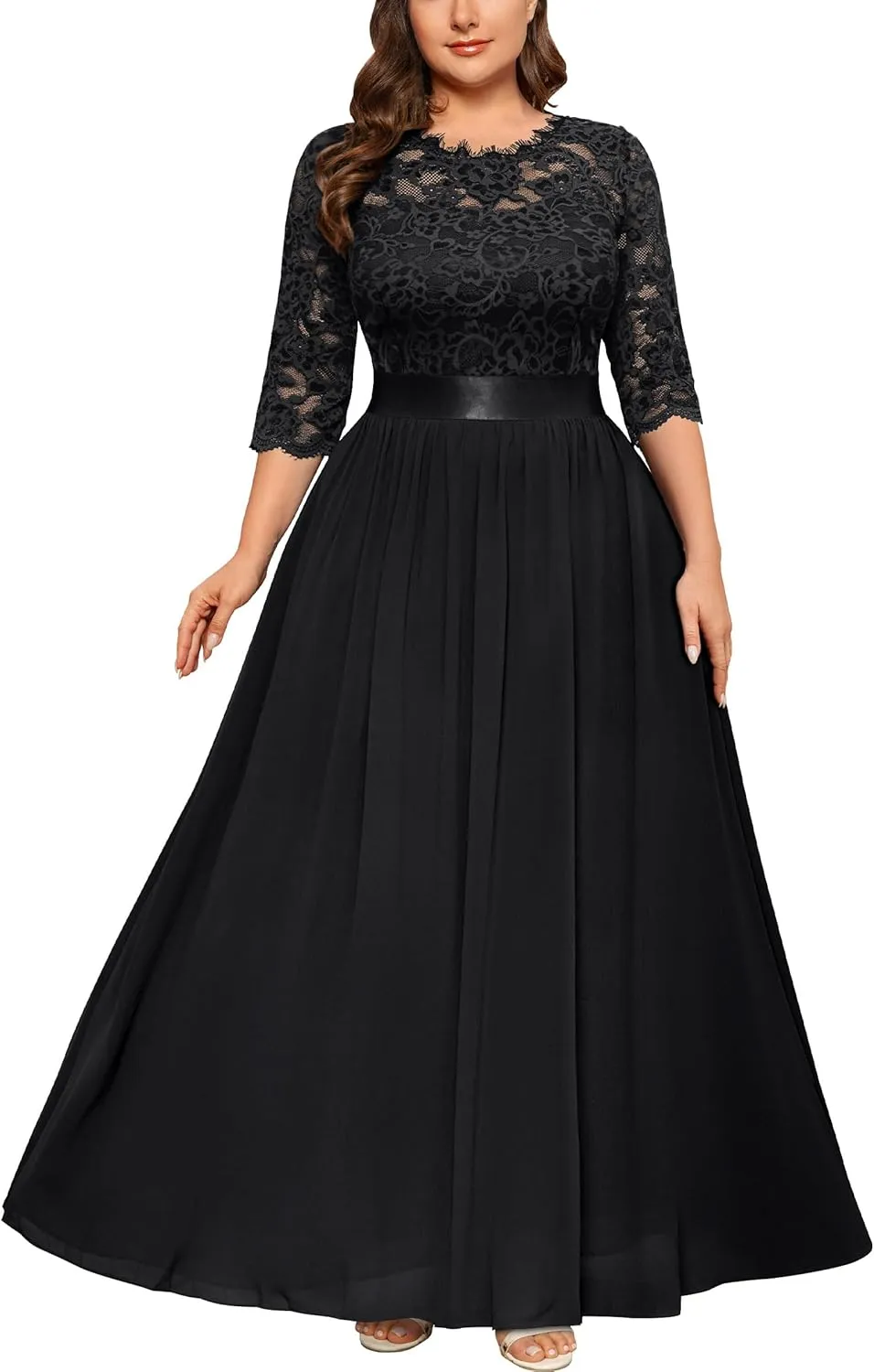 Miusol Women's Formal Floral Lace Plus Size Wedding Maxi Dress