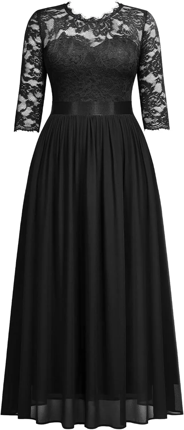 Miusol Women's Formal Floral Lace Plus Size Wedding Maxi Dress