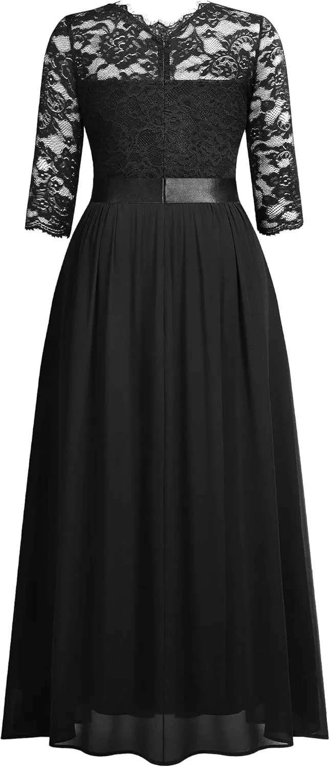 Miusol Women's Formal Floral Lace Plus Size Wedding Maxi Dress