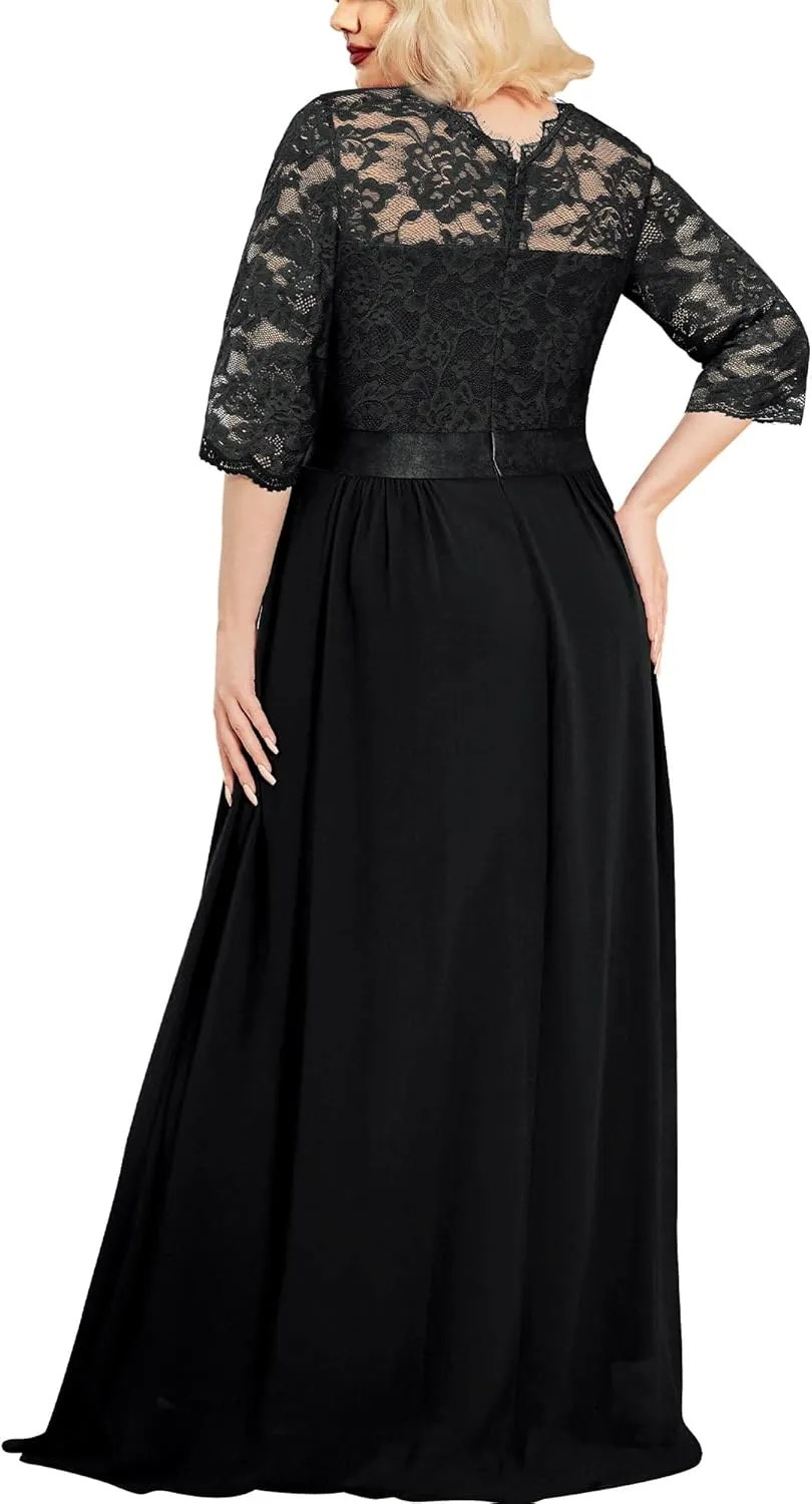 Miusol Women's Formal Floral Lace Plus Size Wedding Maxi Dress