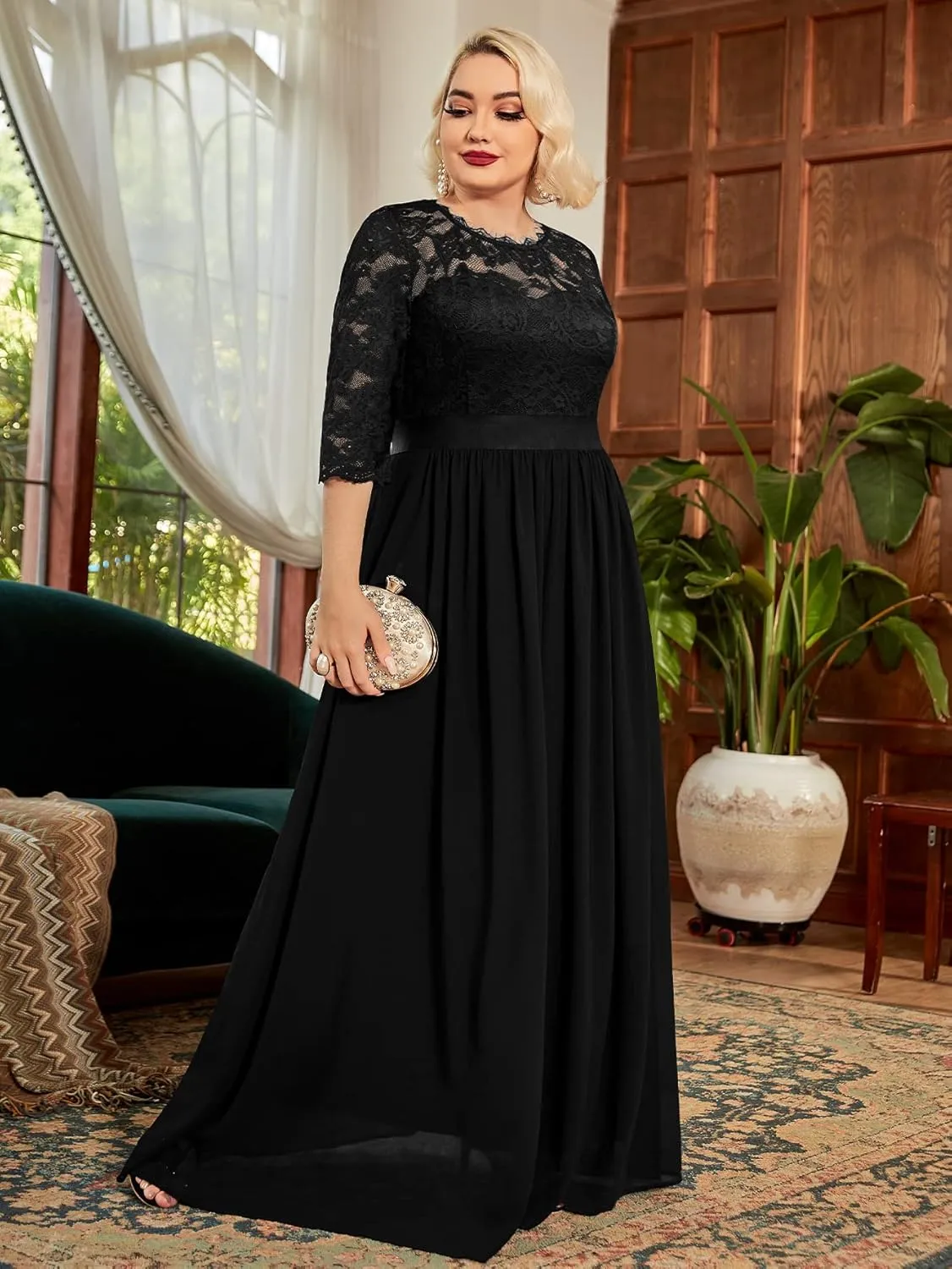 Miusol Women's Formal Floral Lace Plus Size Wedding Maxi Dress