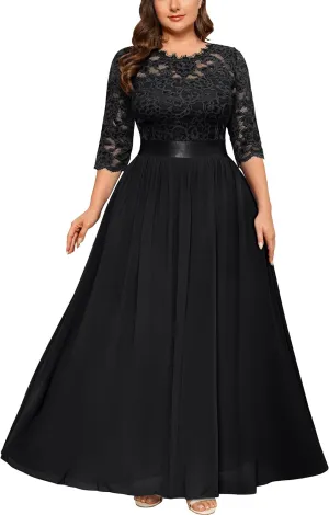 Miusol Women's Formal Floral Lace Plus Size Wedding Maxi Dress