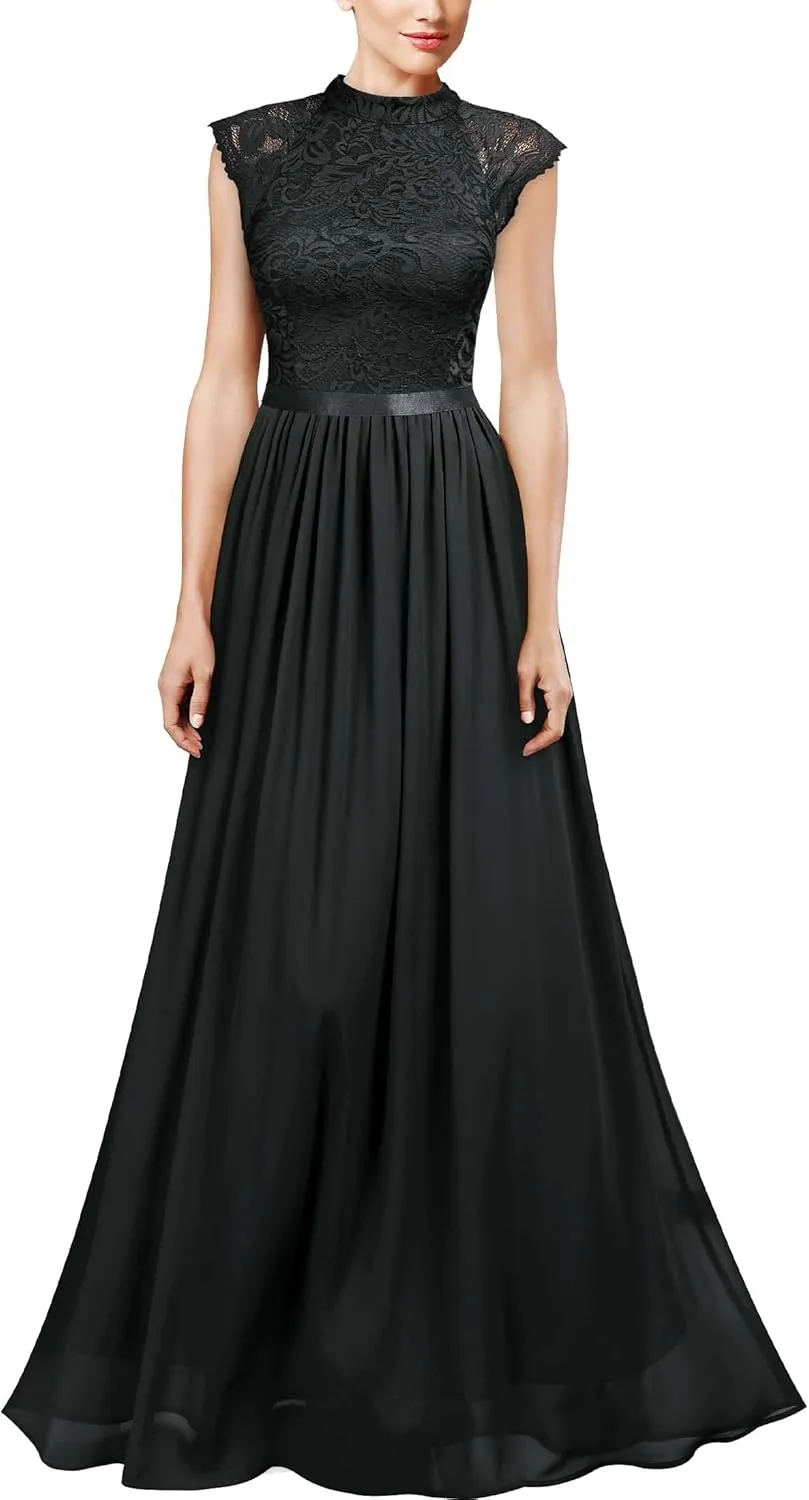Miusol Women's Formal Sleeveless Floral Lace Bridesmaid Party Maxi Dress