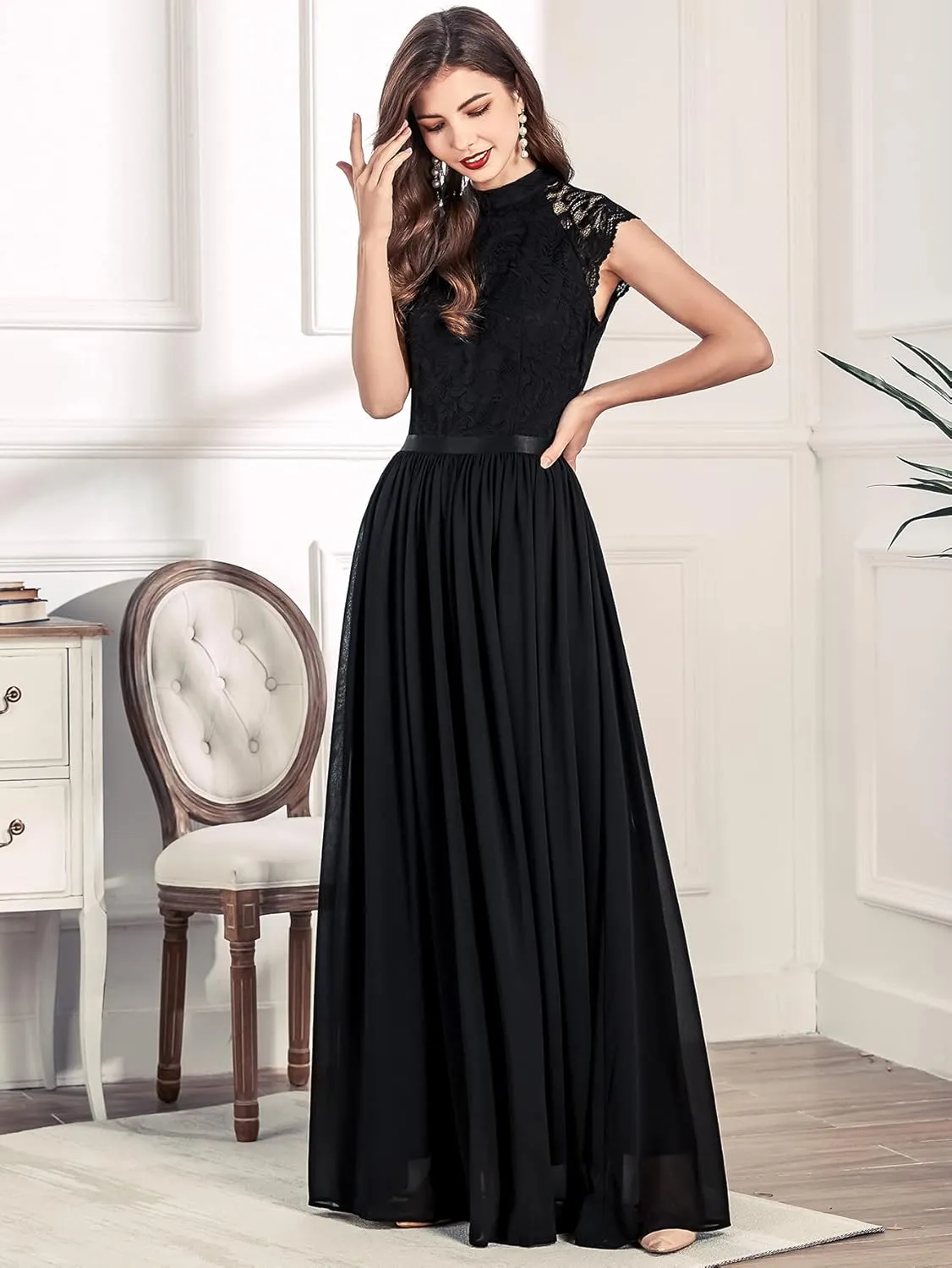 Miusol Women's Formal Sleeveless Floral Lace Bridesmaid Party Maxi Dress