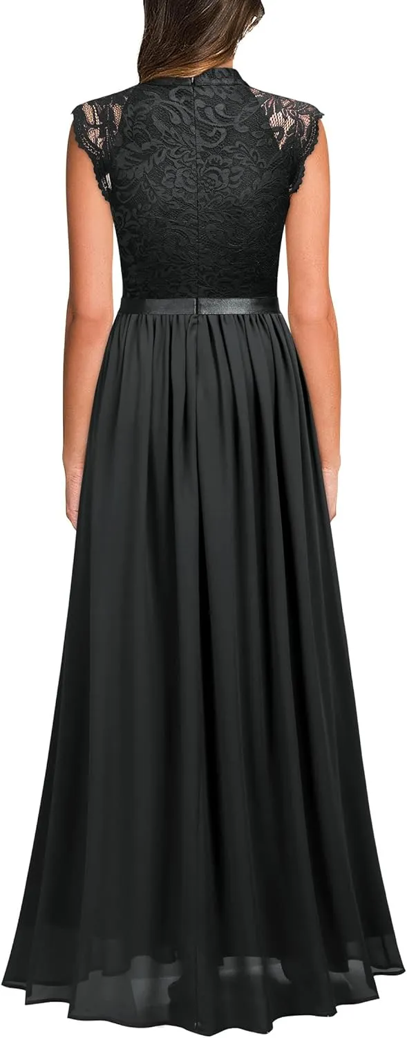 Miusol Women's Formal Sleeveless Floral Lace Bridesmaid Party Maxi Dress