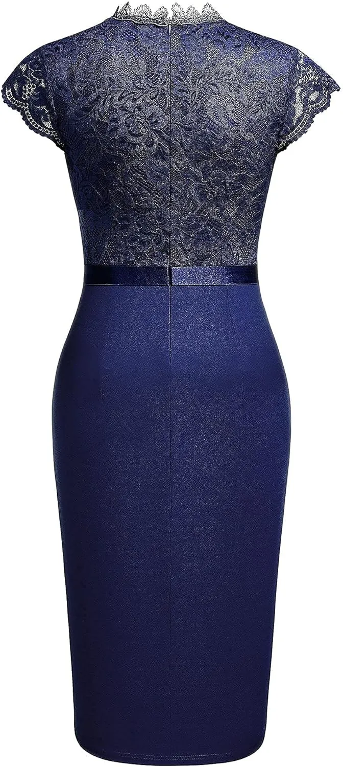 Miusol Women's Retro Floral Lace Ruffle Style Cocktail Mini Dress