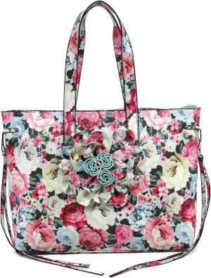 MIZUBA 3D Flower Women Shopper Tote Bag Floral Printed Top Handle Large Purse