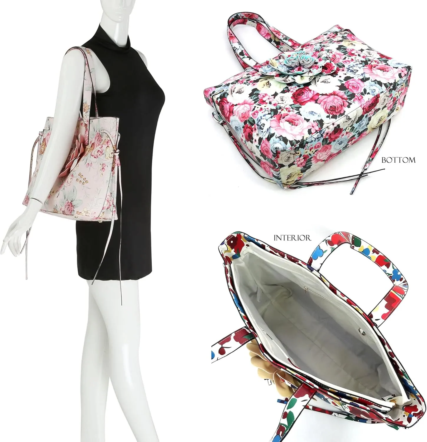 MIZUBA 3D Flower Women Shopper Tote Bag Floral Printed Top Handle Large Purse