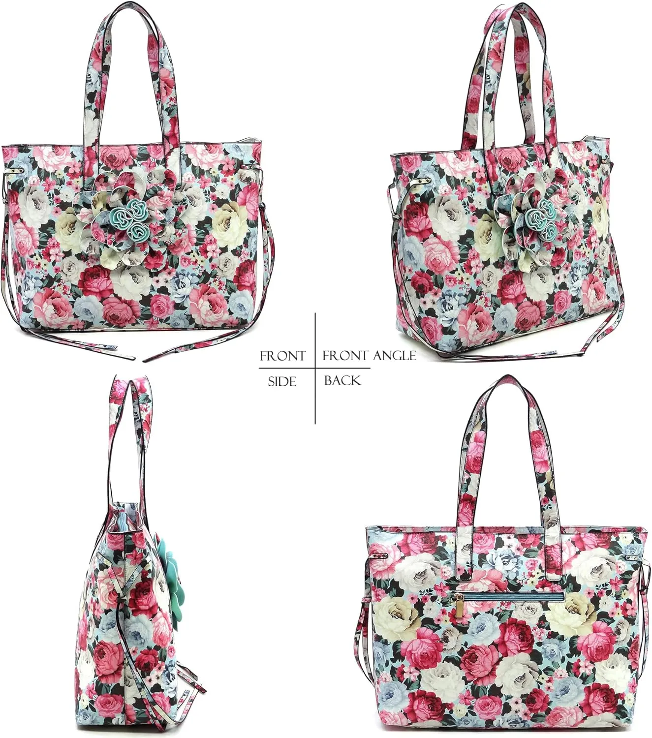 MIZUBA 3D Flower Women Shopper Tote Bag Floral Printed Top Handle Large Purse