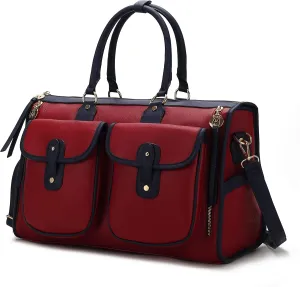 MKF Collection Color Block Duffle Bag for Women Fashion, Designer Vegan Leather Large Ladies Stylish Weekender Carry-on bag