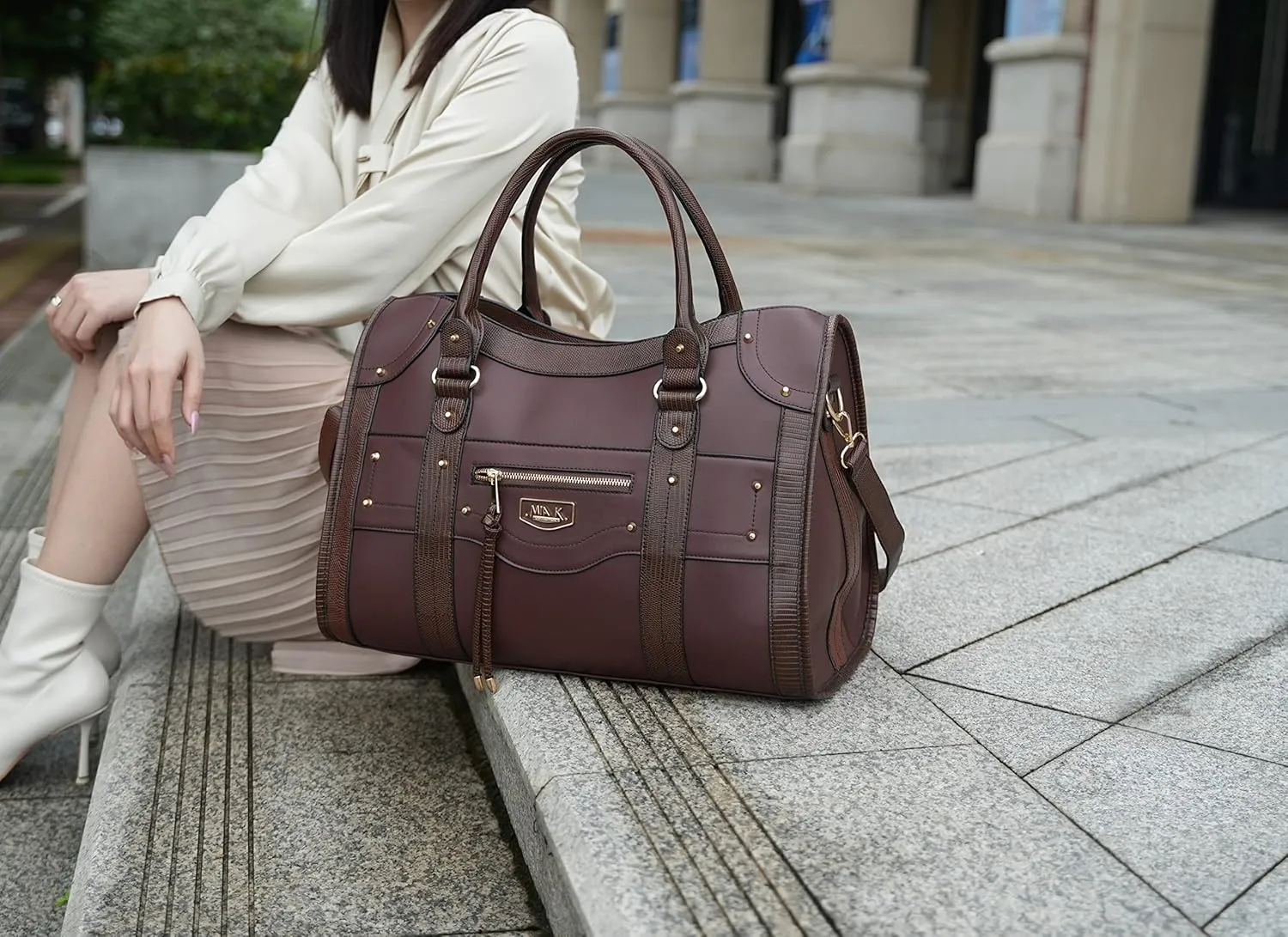MKF Collection Duffle Bag for Women Girls – PU Leather Large Cute Weekender Overnight Sleepover – Carry on Luggage Bag
