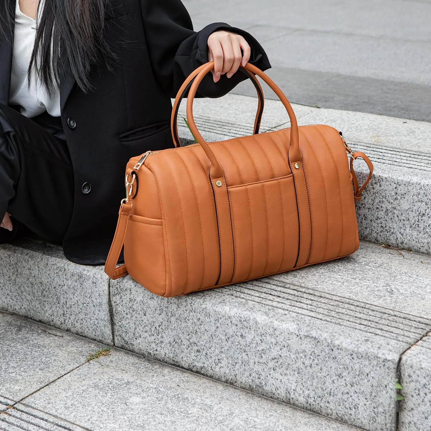 MKF Collection Travel Duffle Bag for Women, Quilted Vegan Leather Large Overnight Fashion Weekender Carry-on Handbags