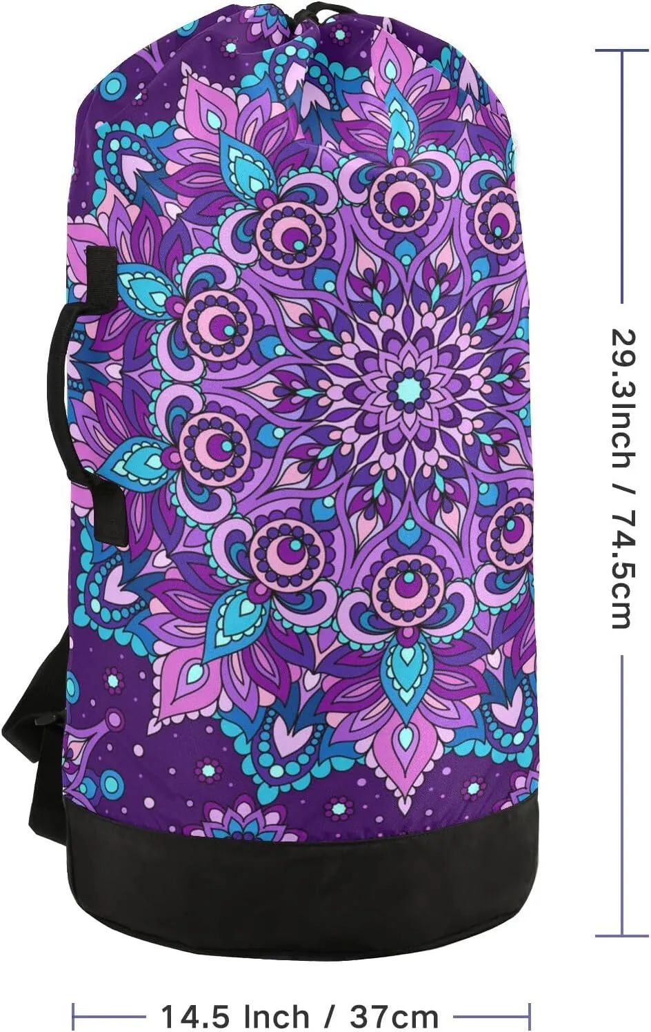 MNSRUU Washable Laundry Bag Backpack Large Dirty Clothes Bag with Adjustable Shoulder Strap Handles, Purple Mandala Extra Laundry Heavy Duty Drawstring Bag for Travel College Grey Camping