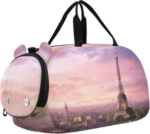 Modern Paris Duffle Bag for Girl, Sports Duffle Gym Bags with Shoe Compartment, Personalized Overnight Bag Travel Weekender for Kids