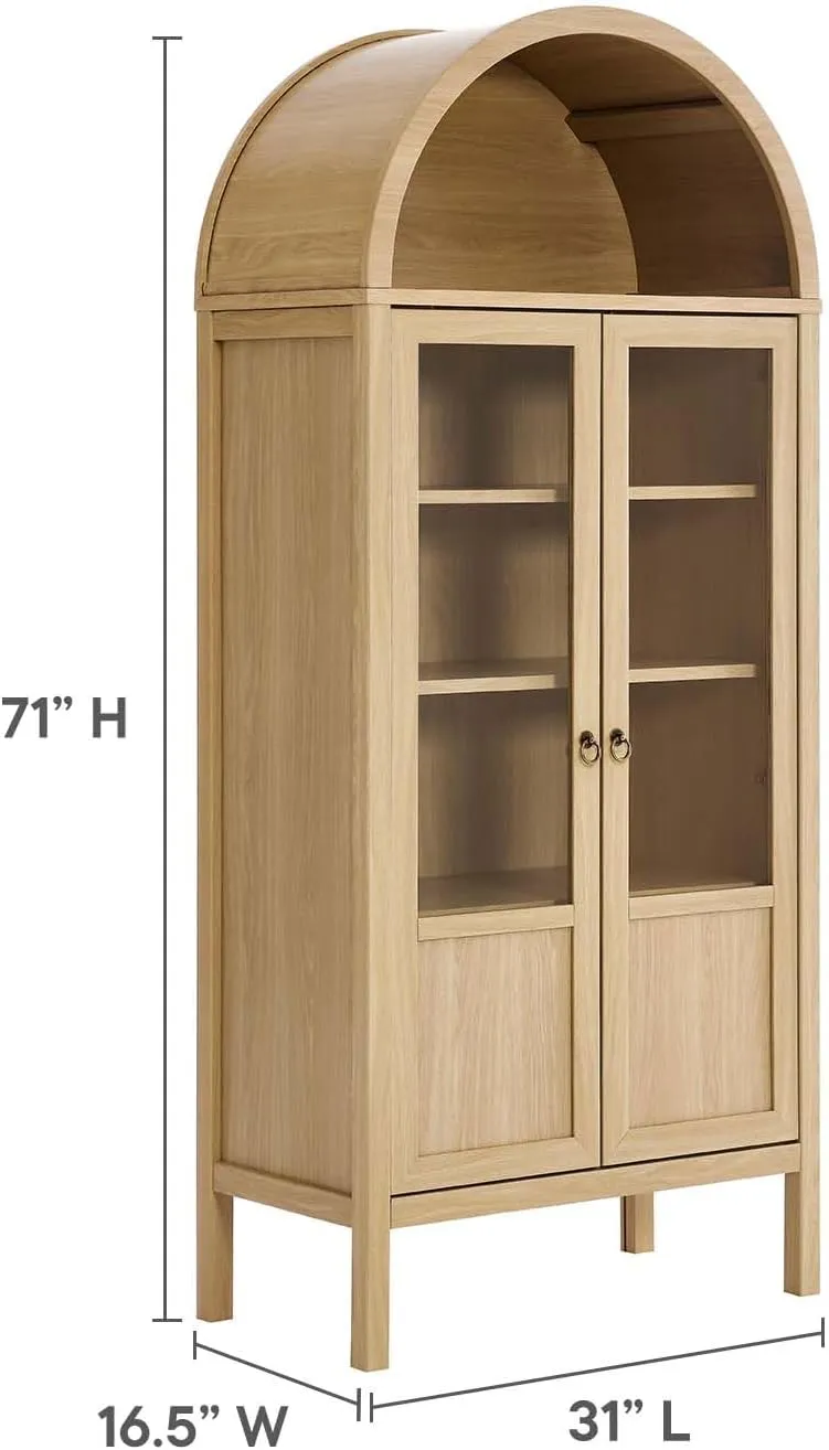 Modway EEI-6638-OAK Tessa Tall Arched Storage Display Cabinet, Oak