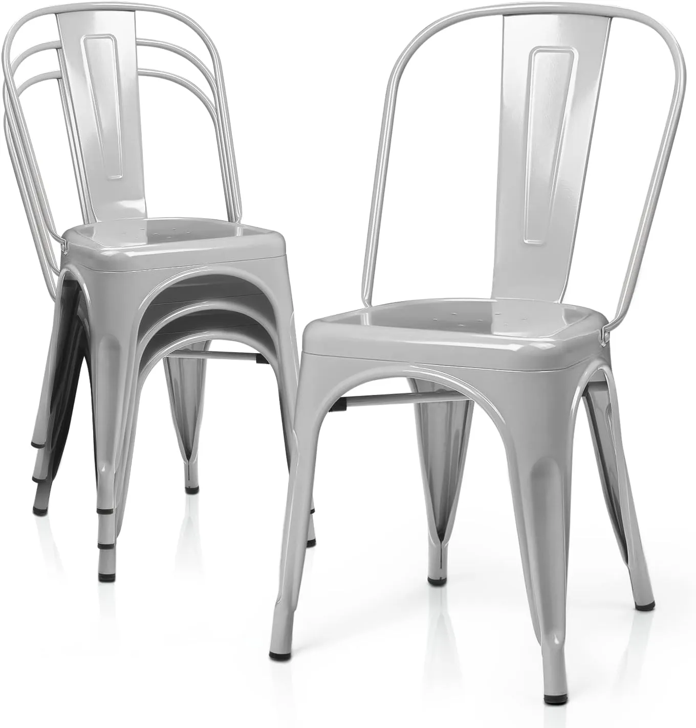 MoNiBloom Metal Dining Chair, Set of 4 Chic Indoor-Outdoor Stackable Commercial Chairs for Kitchen Café Restaurant Patio, Gray
