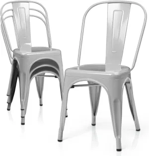 MoNiBloom Metal Dining Chair, Set of 4 Chic Indoor-Outdoor Stackable Commercial Chairs for Kitchen Café Restaurant Patio, Gray