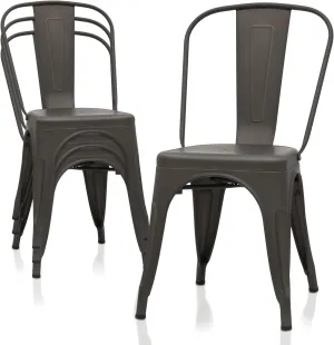 MoNiBloom Metal Dining Chair Set of 4 Stackable Indoor 17.5" Seat Height Bar Chairs with Back Outdoor Side Metal Kitchen Chairs for Bistro Cafe Side Restaurant Use, Gunmetal