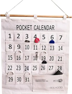 Monthly Calendar Pocket, Practical Phones Calendar Pocket Chart, Cotton and Linen Morning Check Classroom Pocket with Chart Calendar, Wall Hanging Organizer for Classroom Bedroom (Large 31 Pockets)